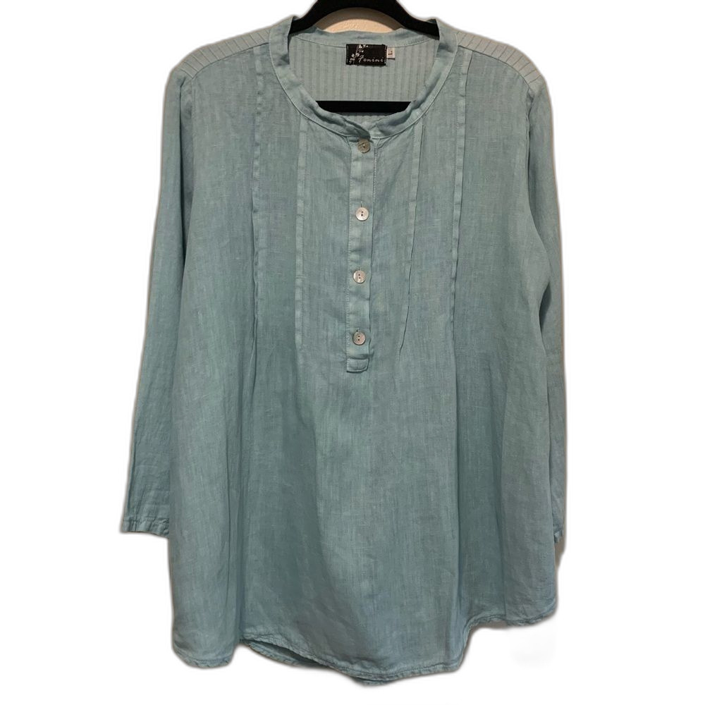 Fenini Light Turquoise Aqua Popever Tunic top linen cotton size large